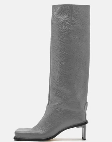 Women Square Toe Faux Leather Fashion Knee High Boots
