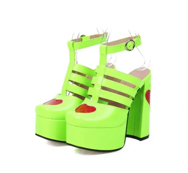 Women Heart Patent Leather Platform Fashion Shoes