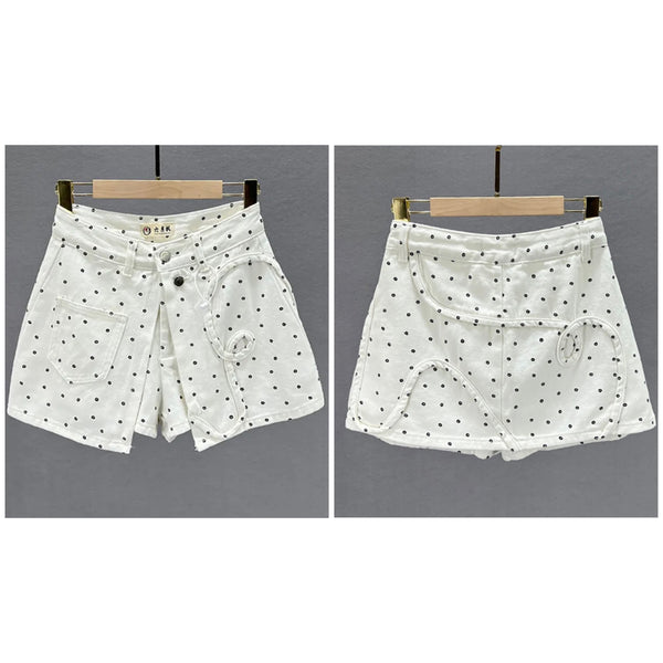 Women White Printed Fashion Denim Skirt