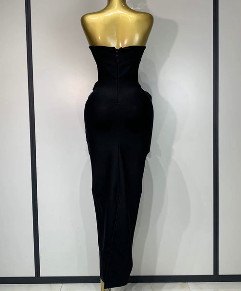 Women Strapless 3D Floral Sexy Bandage Maxi Dress