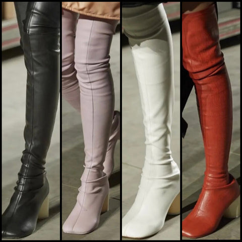 Women Color Over The Knee Faux Leather Fashion Boots