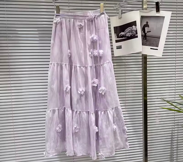 Women Sexy Purple Floral Halter Sleeveless Two Piece Maxi Skirt Set