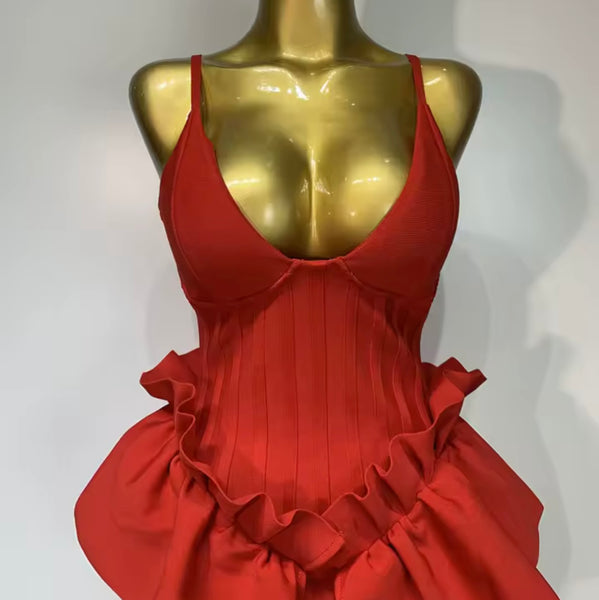 Women Red Sexy Sleeveless Ruffled Maxi Dress