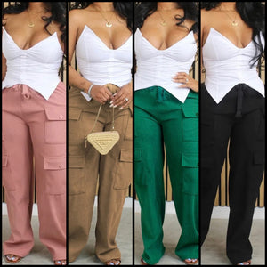 Women Solid Color Cargo Fashion Pants