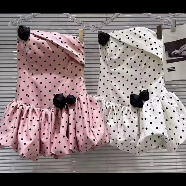 Women Sexy Strapless Polka Dot Elastic Shorts Dress Set