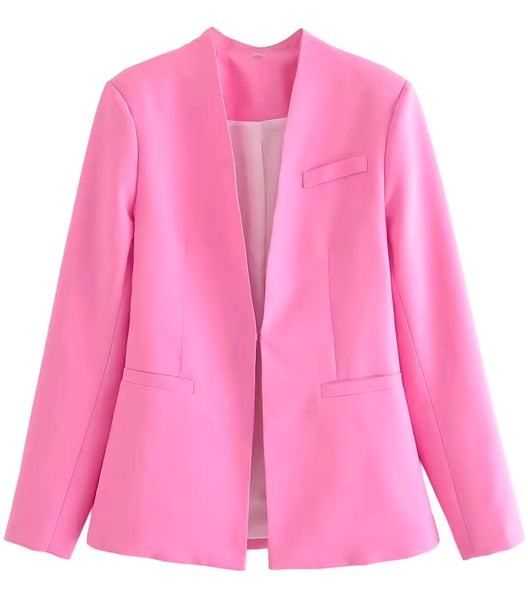 Women Fashion Pink Full Sleeve Blazer Two Piece Pant Set