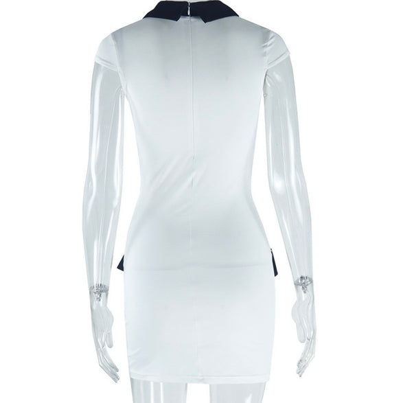 Women Sexy White/Black Collar Short Sleeve Dress