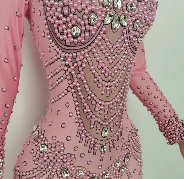 Women Sexy Beaded Crystal Full Sleeve Jumpsuit