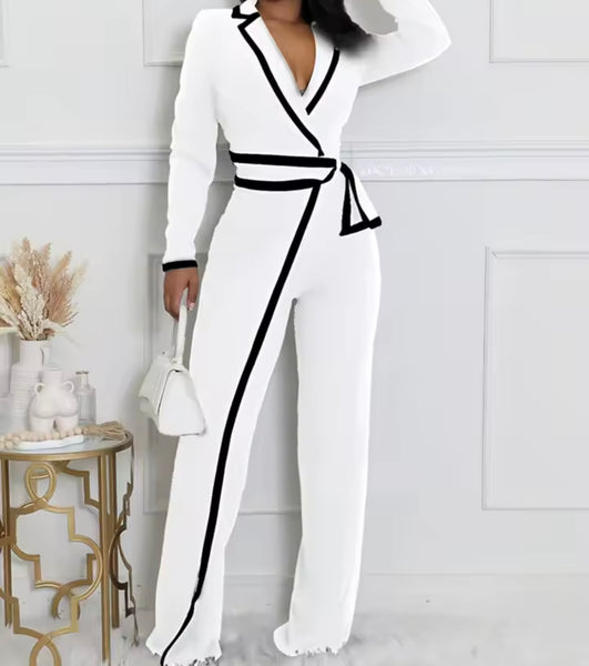 Women Fashion V-Neck Striped Full Sleeve Jumpsuit