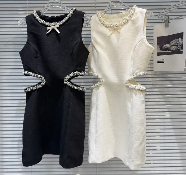 Women Sexy Sleeveless Beaded Bling Cut Out Dress