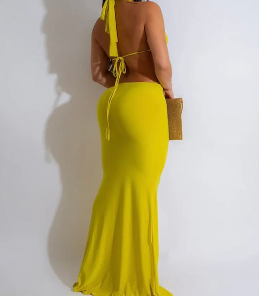 Women Sexy Sleeveless Criss-Cross Halter Open Back Maxi Dress
