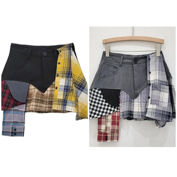 Women Fashion Color Plaid Patchwork Skirt