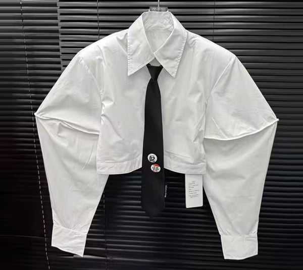 Women Fashion Black/White Tie Full Sleeve Crop Top