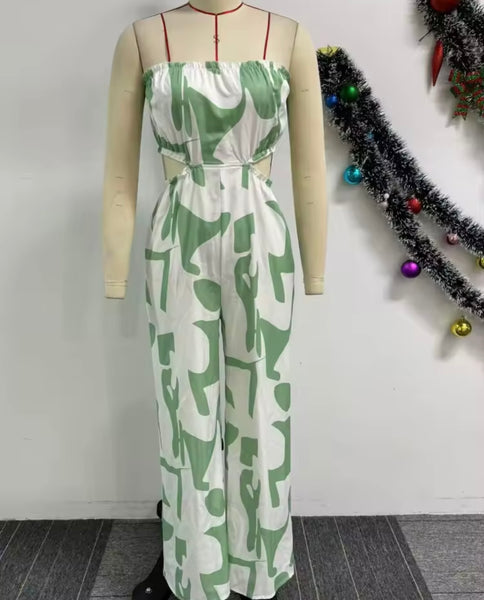 Women Printed Strapless Cut Out Fashion Jumpsuit