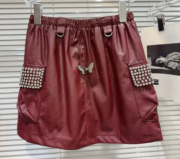 Women Sexy Fashion Bling Faux Leather Skirt