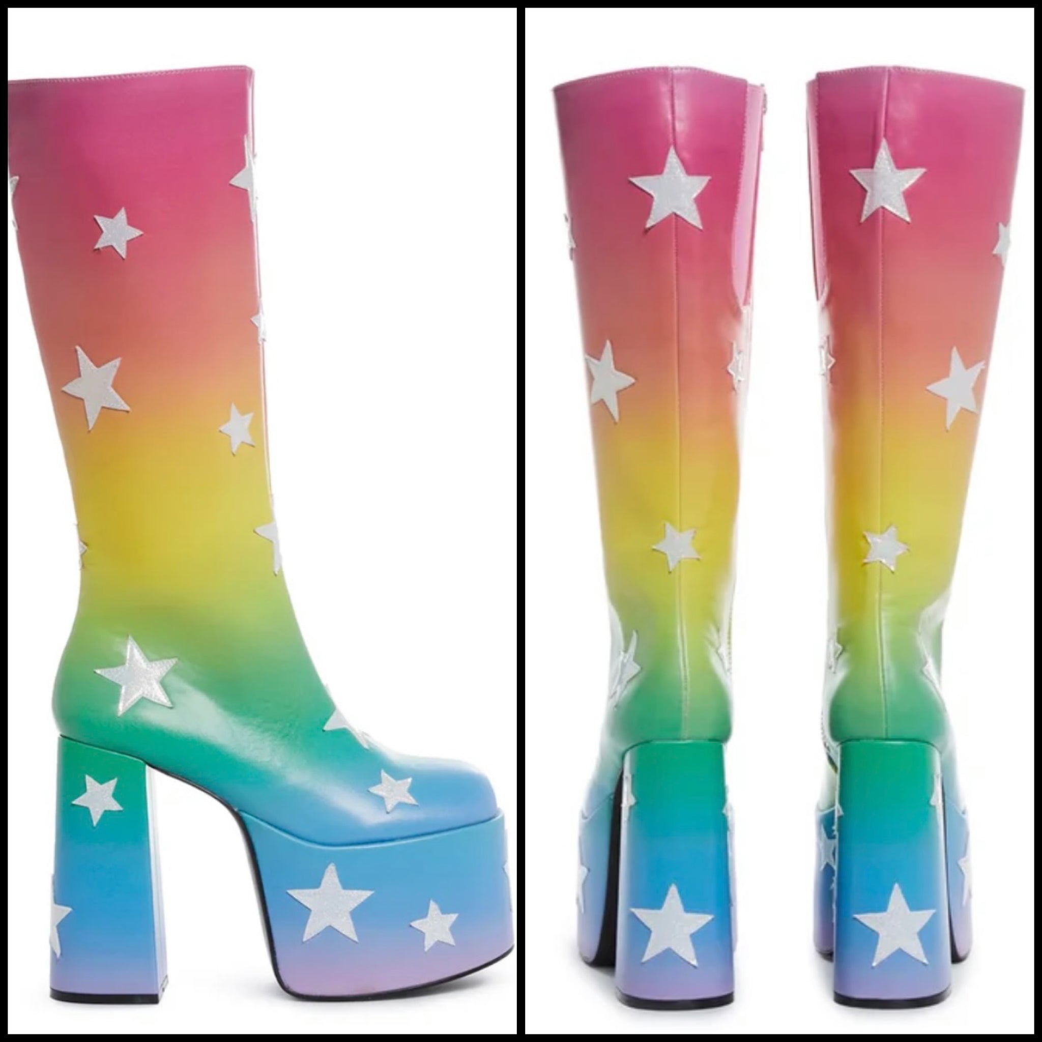 Women Fashion Colorful Gradient Star Print Platform Knee High Boots