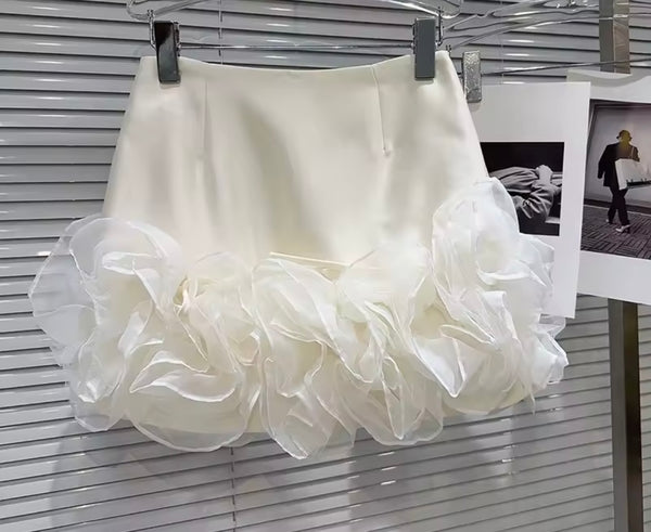 Women White Bow Sleeveless Ruffled Two Piece Skirt Set