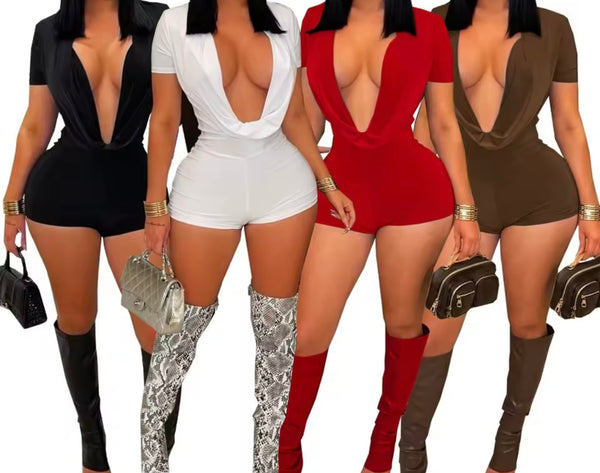Women Sexy V-Neck Short Sleeve Fashion Romper