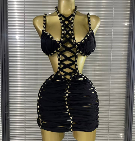 Women Sexy Halter Sleeveless Open Back Sequins Dress