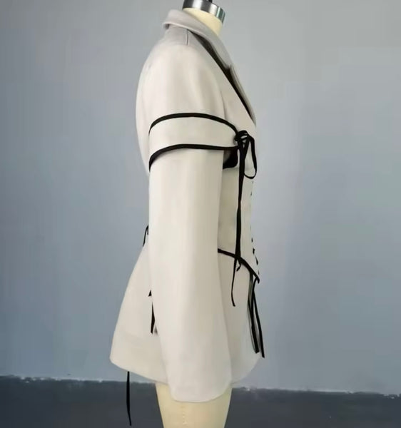 Women Sexy Fashion Lace Up Corset Full Sleeve Blazer Dress