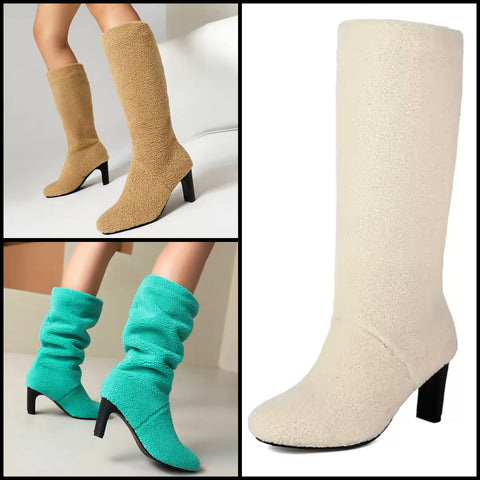 Women Color Fashion Wool High Heel Boots