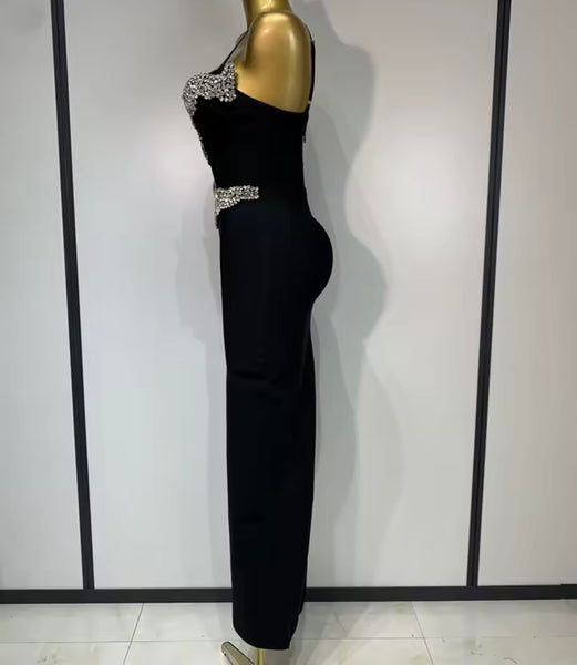 Women Sexy Sleeveless Crystal Rhinestone Maxi Dress