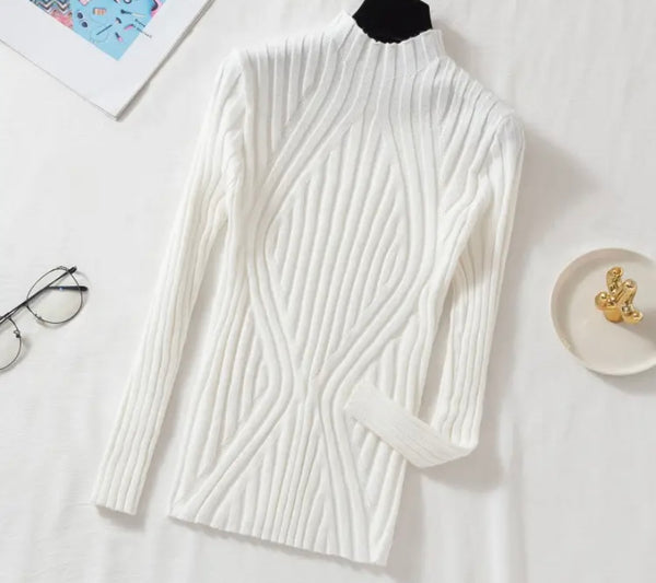 Women Ribbed Full Sleeve Turtleneck Fashion Top