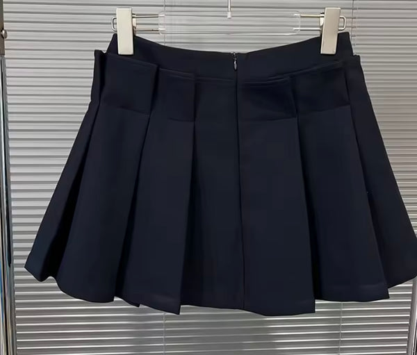 Women Sleeveless Floral Button Up Two Piece Pleated Skirt Set