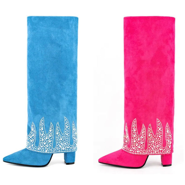Women Fashion Color Suede Bling Knee High Boots