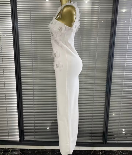 Women Sexy Sleeveless Floral Rhinestone Maxi Dress