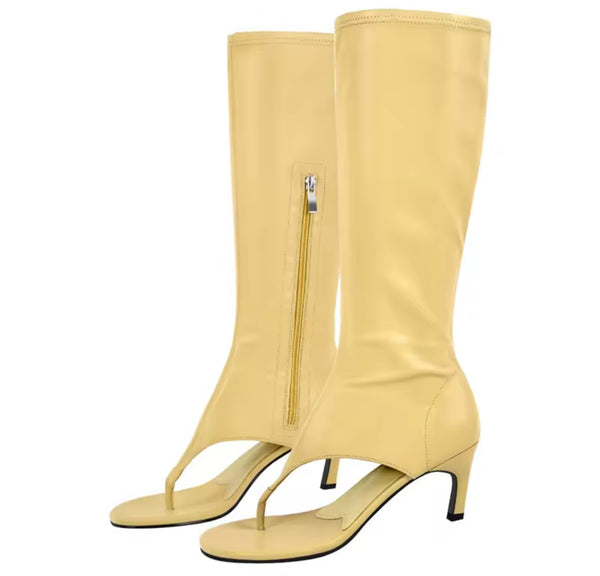 Women Color Fashion Open Toe Zip Up Faux Leather Boots