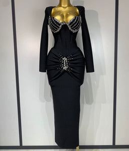 Women Sexy V-neck Bling Full Sleeve Bandage Maxi Dress