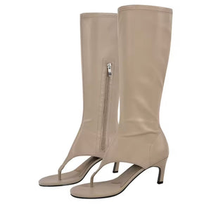 Women Color Fashion Open Toe Zip Up Faux Leather Boots
