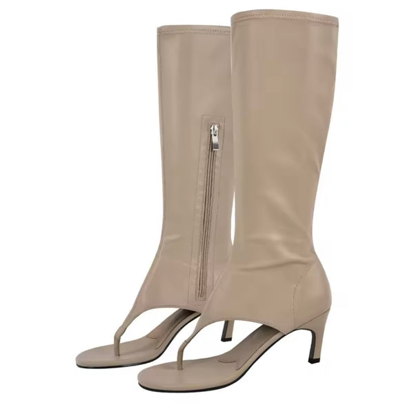 Women Color Fashion Open Toe Zip Up Faux Leather Boots