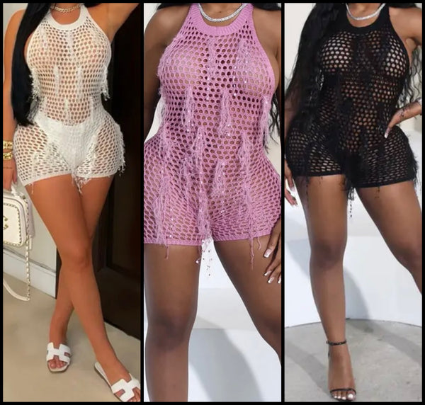 Women Sexy Sleeveless See Through Knitted Romper