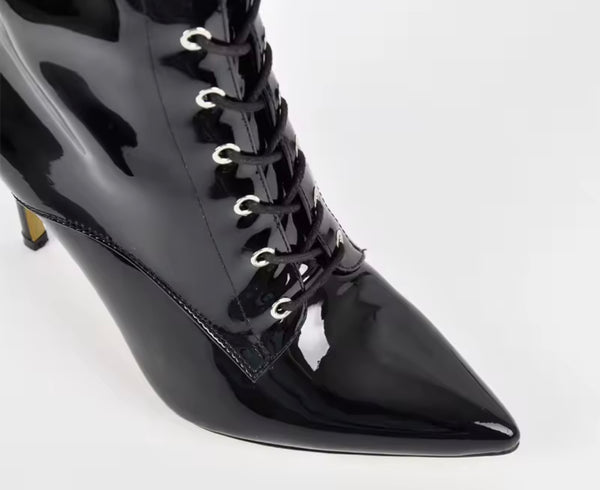 Women Fashion Black Patent Leather Buckled Over The Knee Boots