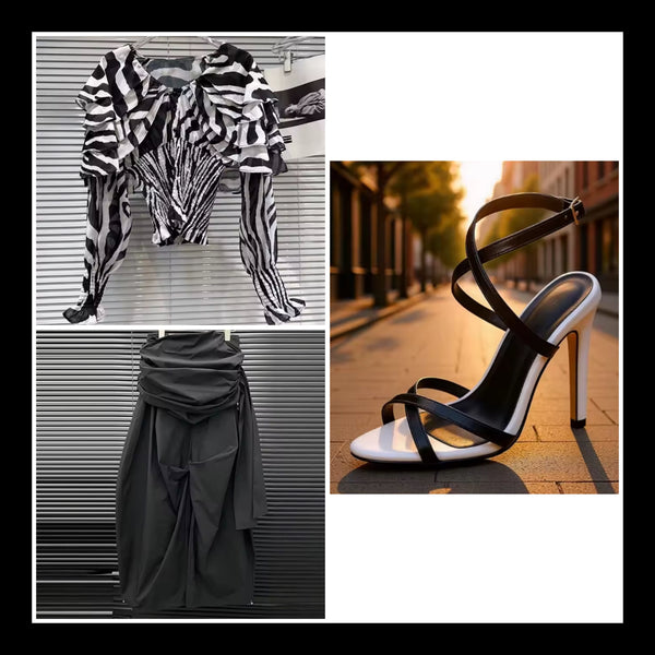 Women Fashion B&W Lace Up High Heel Sandals