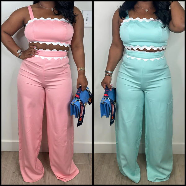 Women Sleeveless Crop Fashion Two Piece Pant Set