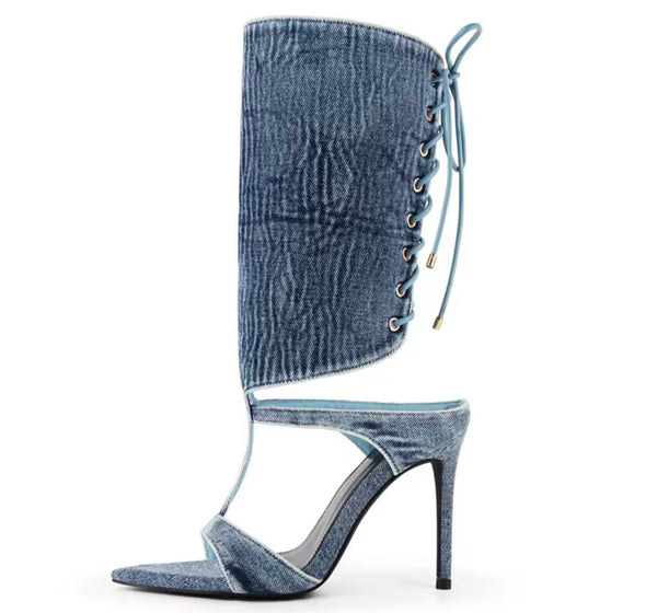 Women Open Toe Tie Up High Heel Ankle Sandals