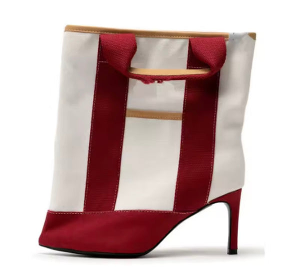 Women Fashion Pointed Toe Striped Canvas Ankle Boots