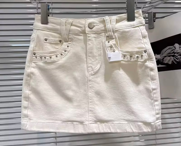 Women Sexy Fashion Rivet Denim Skirt