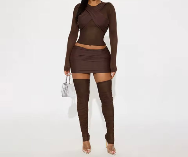 Women Sexy Full Sleeve Three Piece Skirt Set