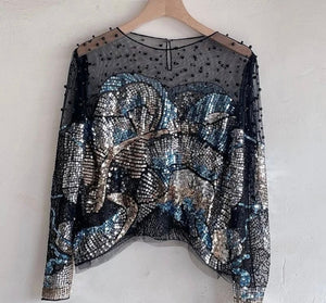 Women Fashion Colorful Sequins Print Full Sleeve Top