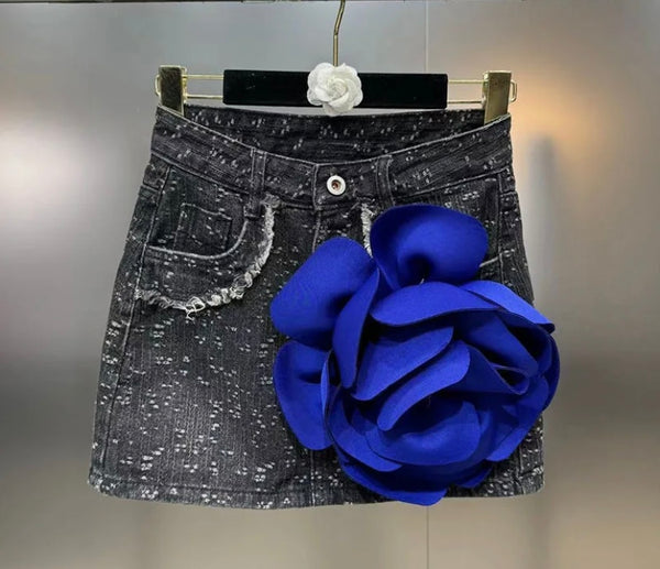 Women Sexy Fashion Color Floral Denim Skirt