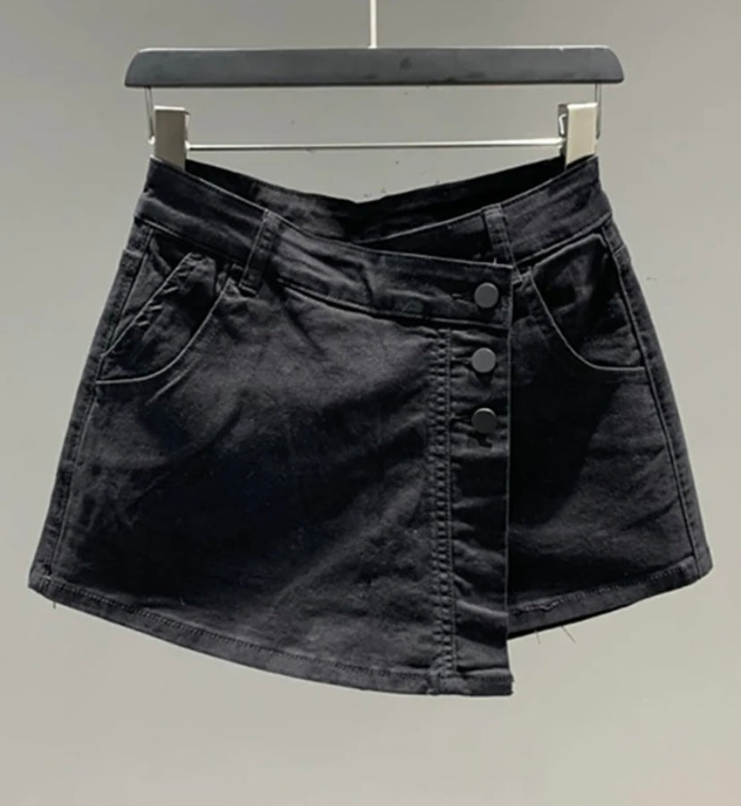 Women Fashion Button Up Denim Wrap Shorts