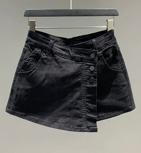 Women Fashion Button Up Denim Wrap Shorts