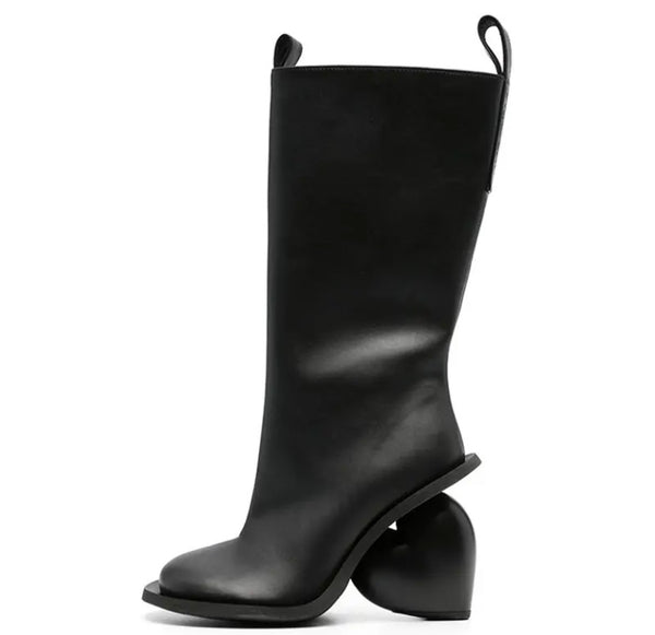 Women Fashion Faux Leather Heart Heel Knee High Boots