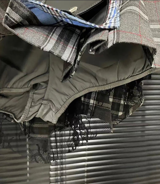 Women Sexy Fashion Faux Leather Plaid Pleated Short Skirt