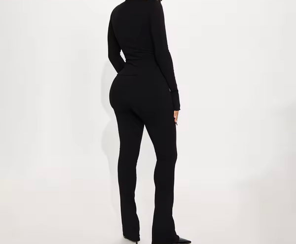 Women Sexy Solid Color Full Sleeve Cut Out Two Piece Pant Set