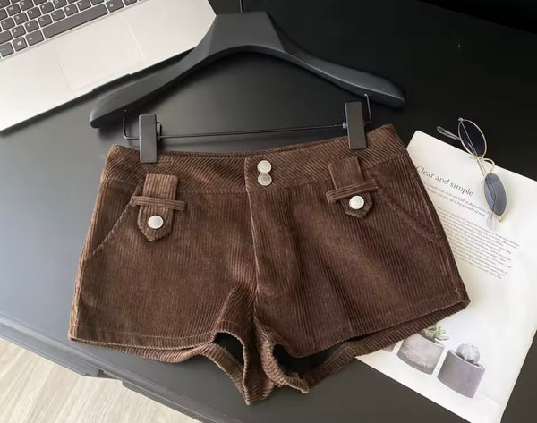 Women Fashion Corduroy Mini Shorts